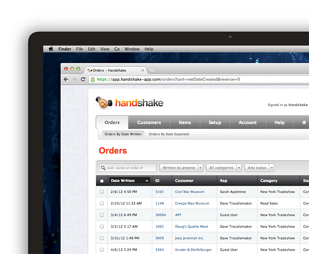 Manage your orders from Handshake’s web app.